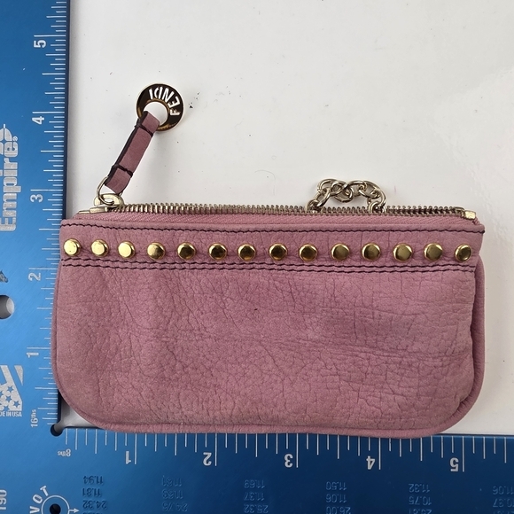 Fendi‎ Key Case Pouch Pink Suede Leather Gold Studs - Picture 11 of 11